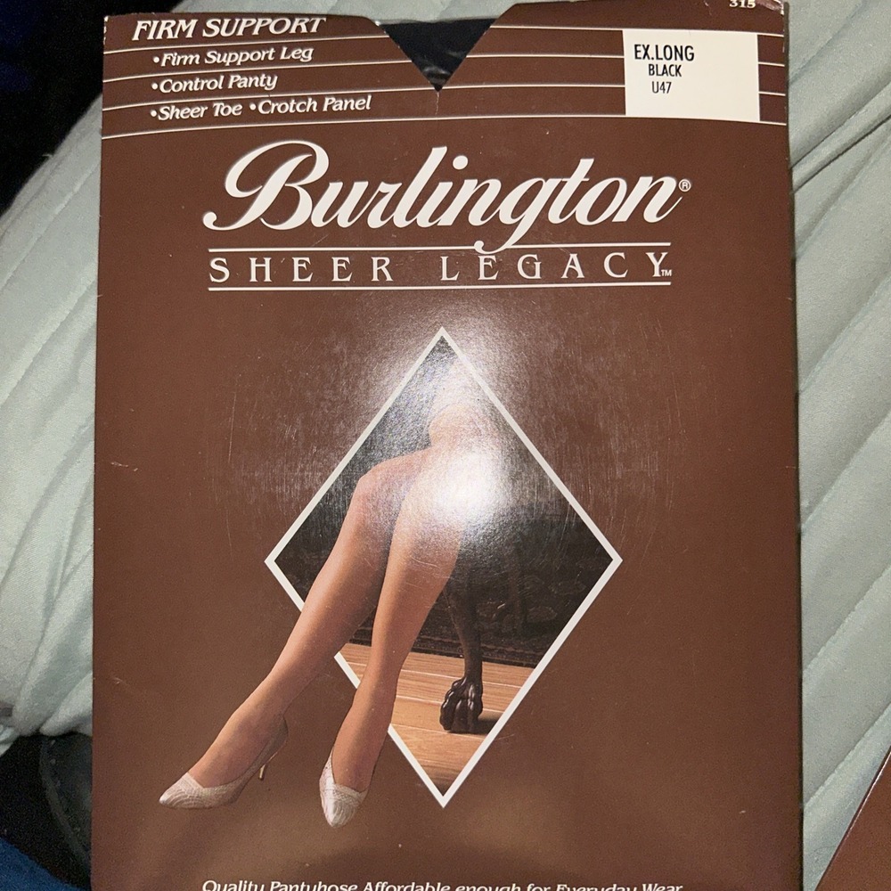 Burlington Sheer Legacy Pantyhose Extra Long Black 315 Control Panty Sheer Toe